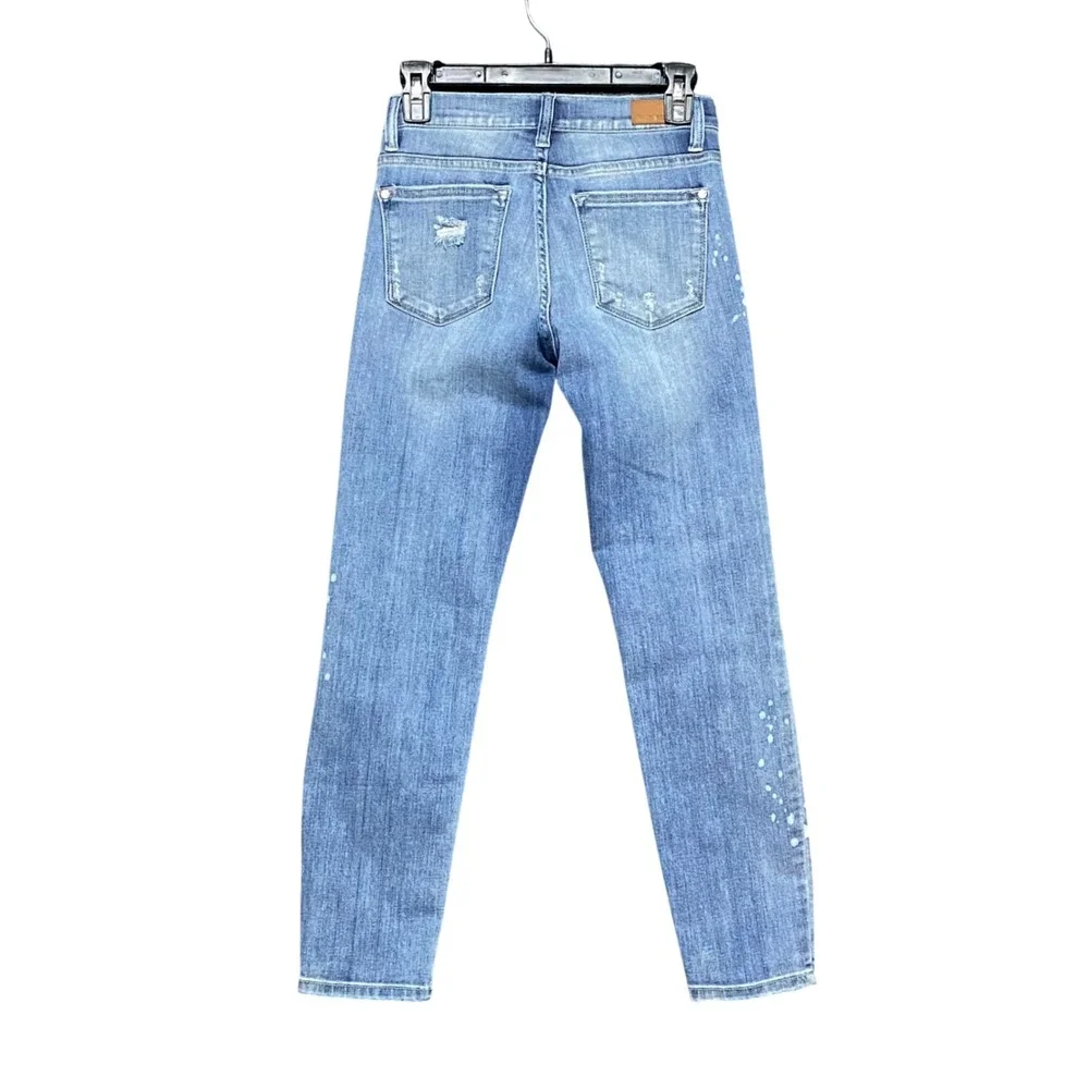 Judy Blue Relaxed Fit Mid Rise Skinny Jeans‎ Distressed Paint Splatter Size 3/26